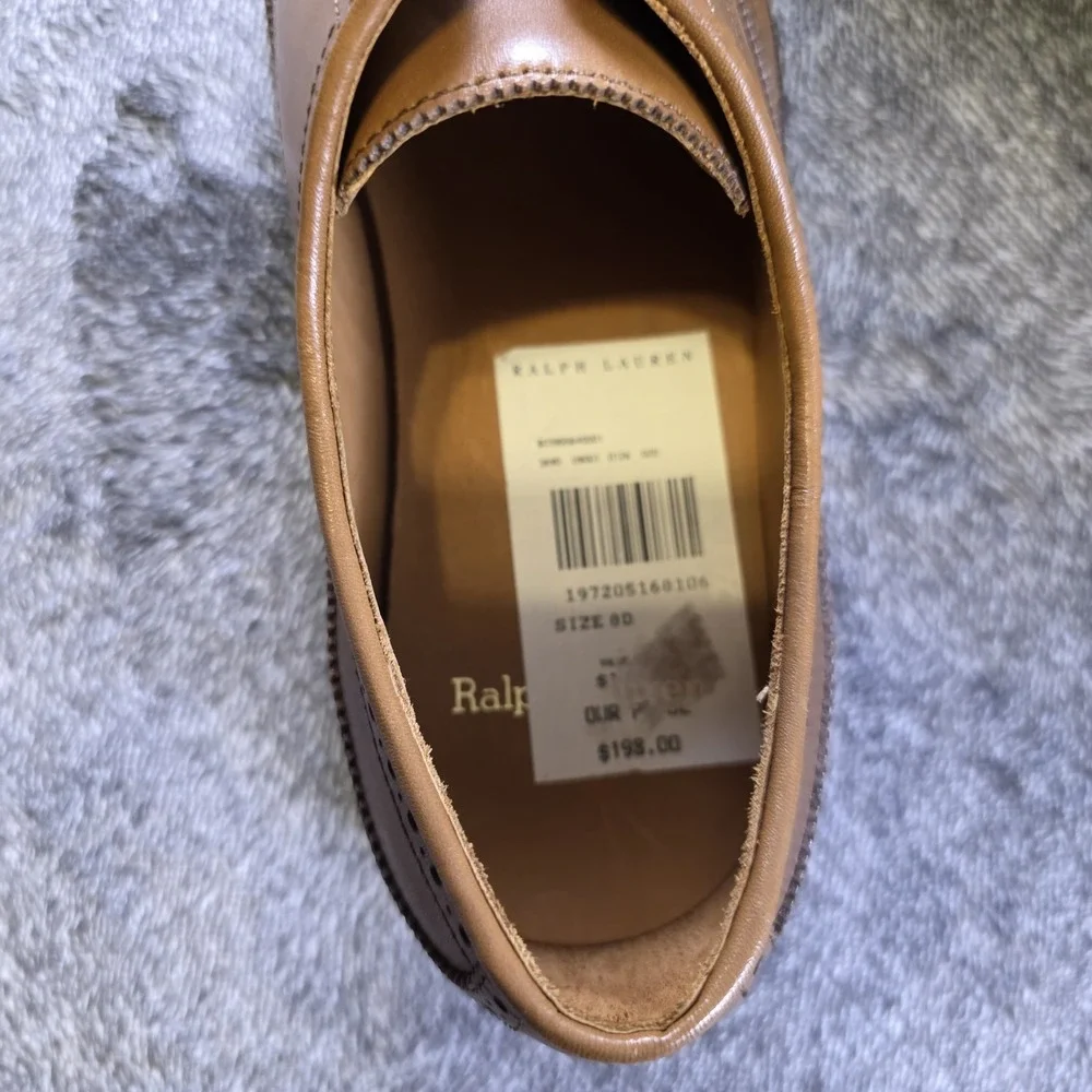 Polo Ralph Lauren Asher Wingtip Brown Leather Dress Shoes Size 8 D 41690-D24
